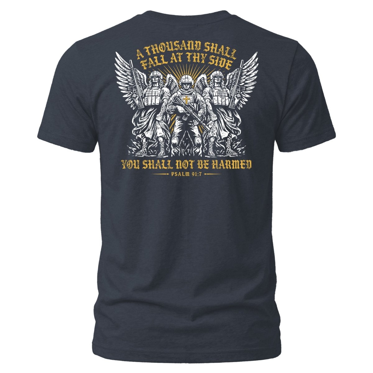 Midnight Navy At Thy Side t-shirt, Psalm 91:7 Christian design