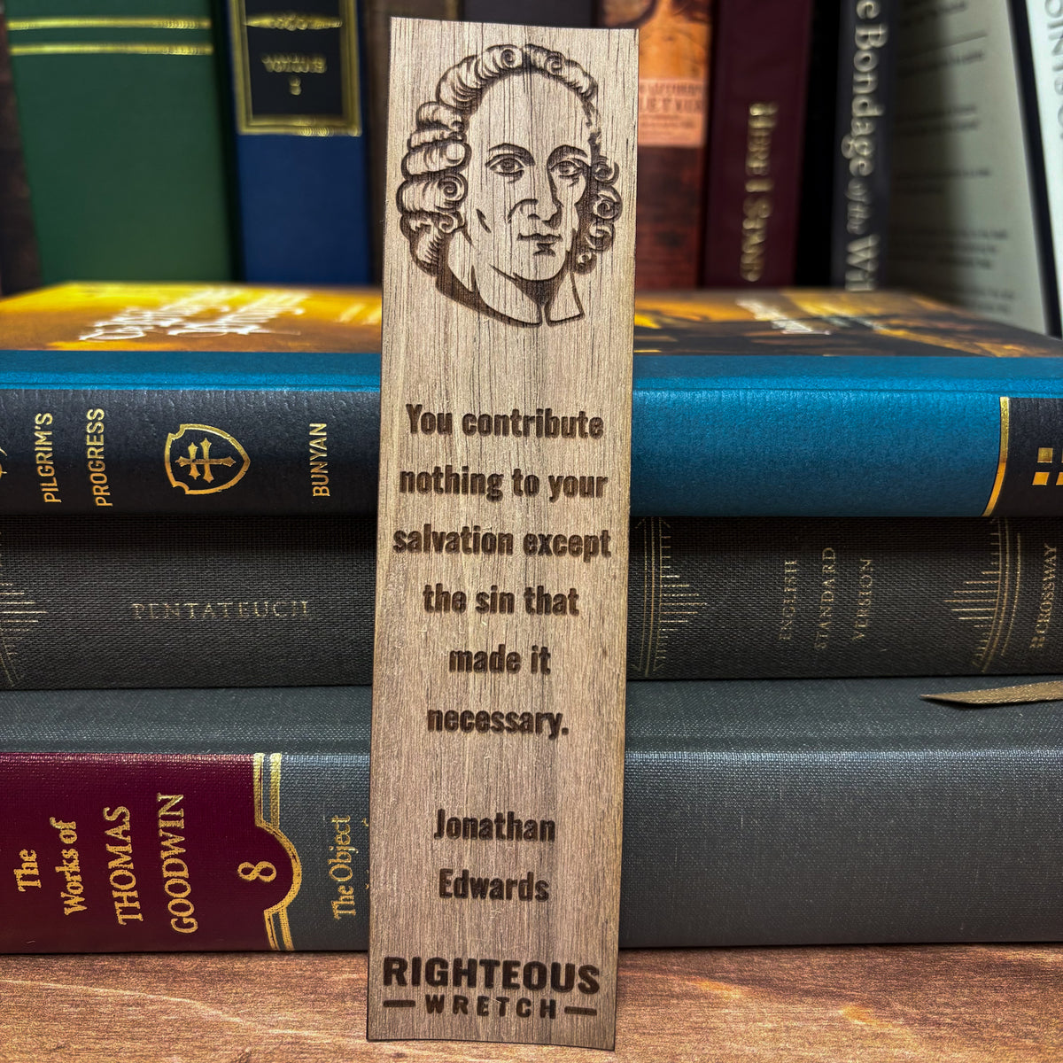 Jonathan Edwards bookmark laser engraved in walnut wood