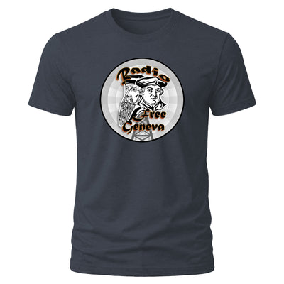 Midnight Navy Alpha and Omega Ministries Radio Free Geneva T-shirt