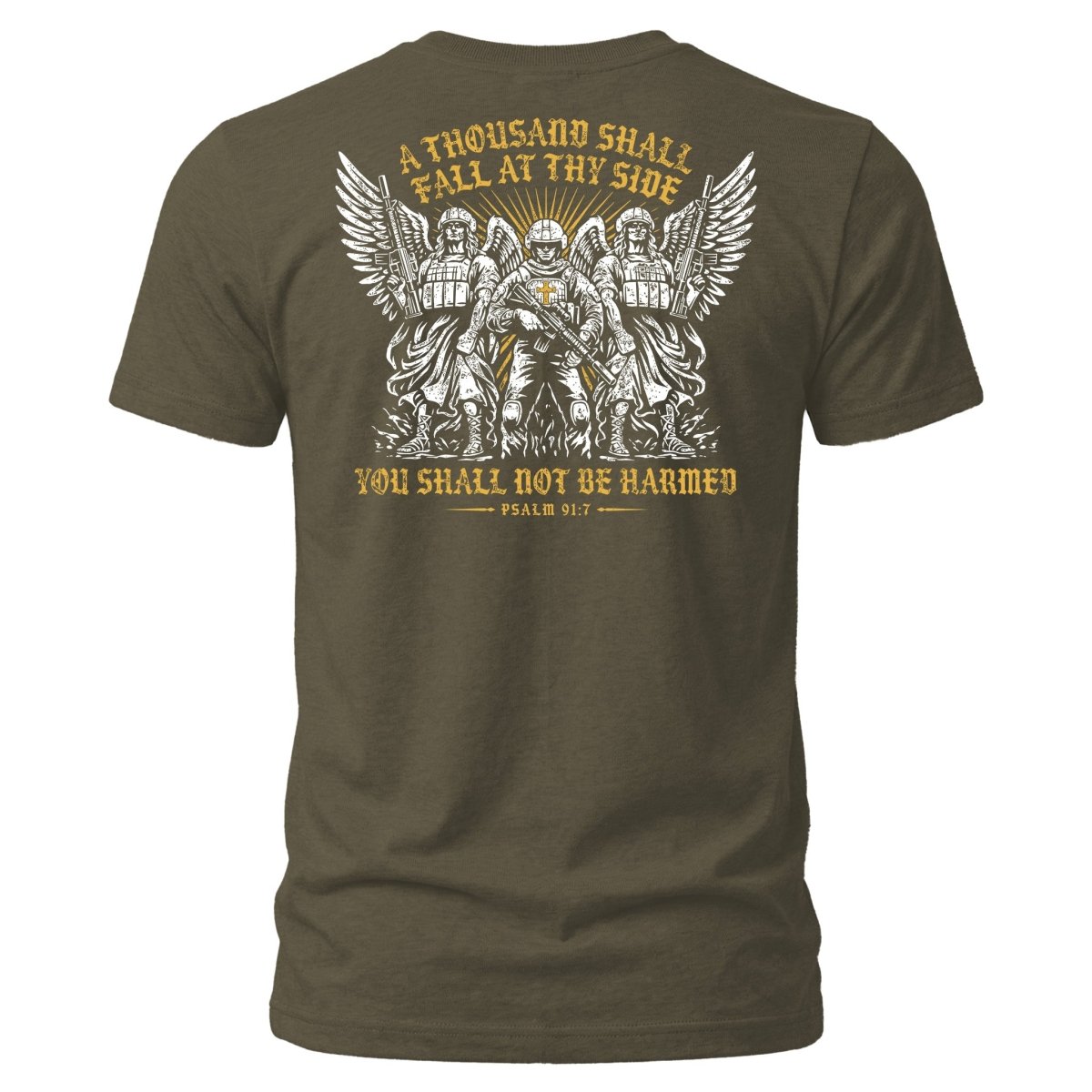 Military Green At Thy Side t-shirt, Psalm 91:7 Christian design