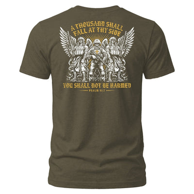 Military Green At Thy Side t-shirt, Psalm 91:7 Christian design