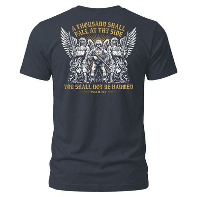 Midnight Navy At Thy Side t-shirt, Psalm 91:7 Christian design
