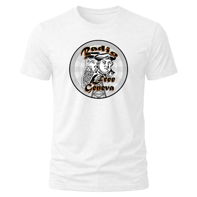 White Alpha and Omega Ministries Radio Free Geneva T-shirt